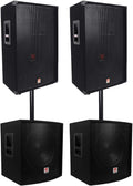 RSG15 15" 3-Way DJ PA Speaker Pair Bundle with SBG1158 Subwoofers | 1500W Peak / 750W RMS Each, 8 Ohm, SpeakON/1/4"