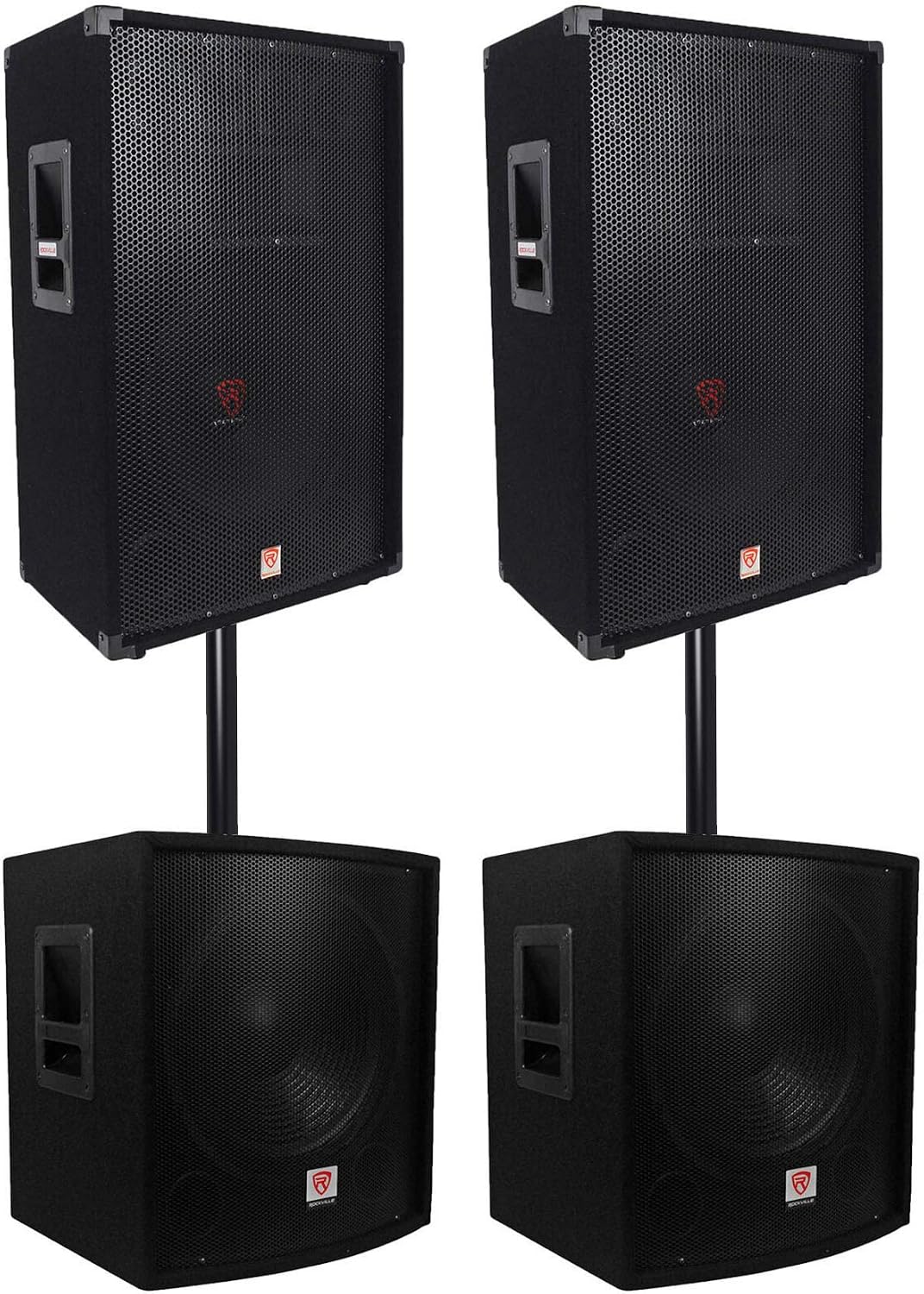 RSG15 15" 3-Way DJ PA Speaker Pair Bundle with SBG1158 Subwoofers | 1500W Peak / 750W RMS Each, 8 Ohm, SpeakON/1/4"