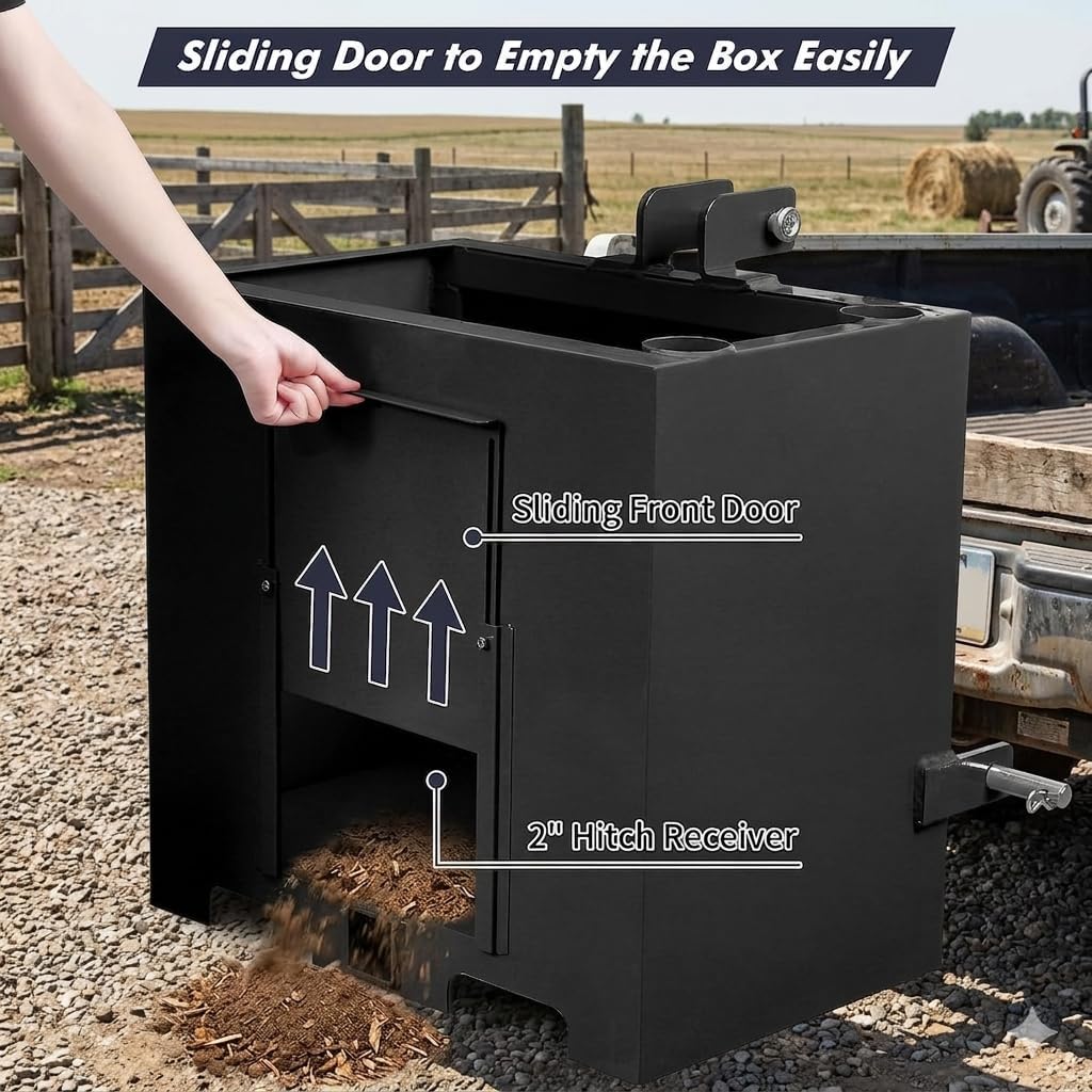 Heavy Duty 800 Lbs 3-Point Tractor Ballast Box – Fits Category 1 Hitch, Compatible with Loaders & Skid Steers