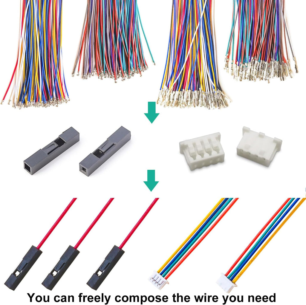 Compatible with Dupont 2.54mm Wire Cable Connectors to MX1.25 Assortment Kit, 2P 3P 4P 5P 6P 7P 8P 9P 10P Housing with 160mm 28AWG Pre-Crimped Cable (TC-DP-MX1.25)
