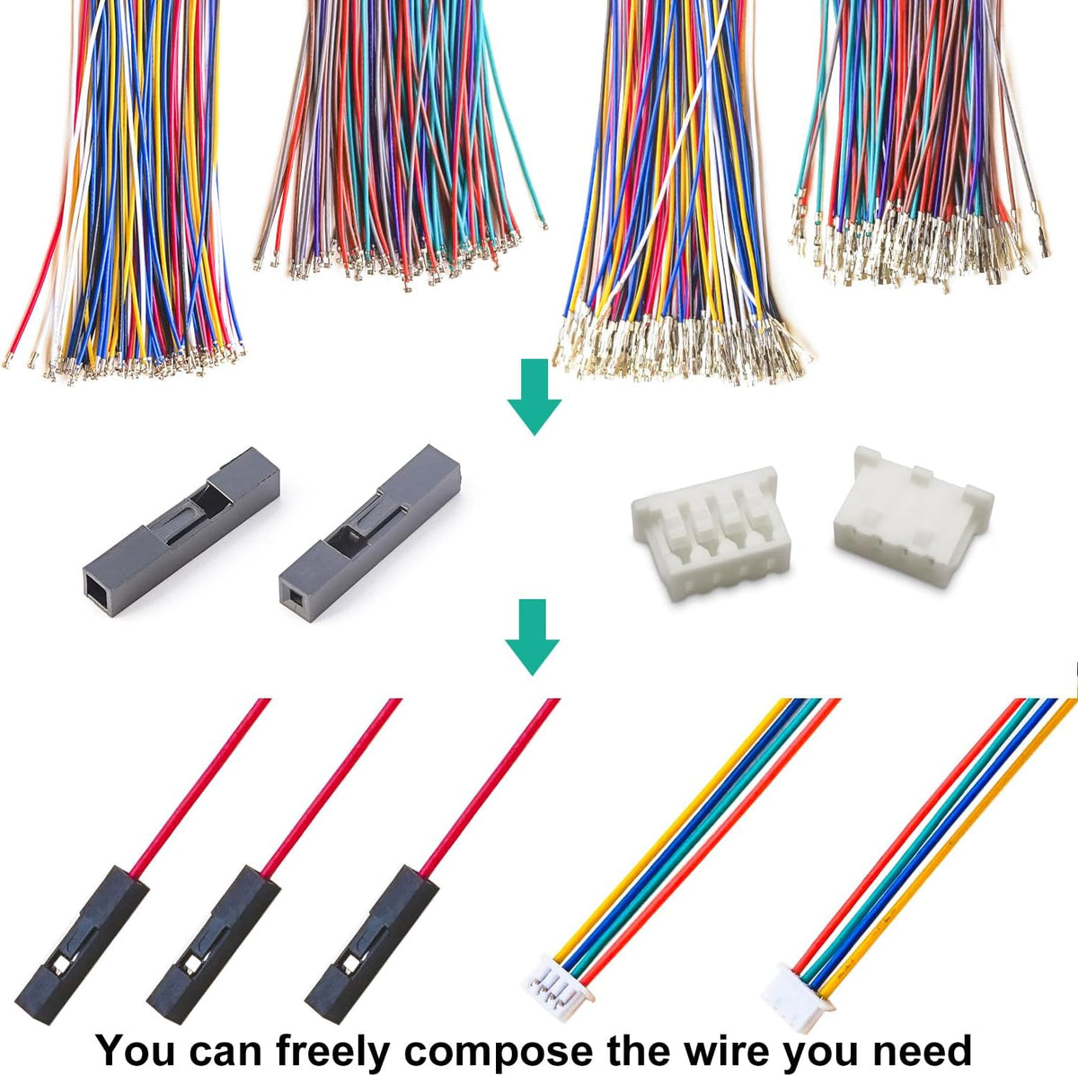 Compatible with Dupont 2.54mm Wire Cable Connectors to MX1.25 Assortment Kit, 2P 3P 4P 5P 6P 7P 8P 9P 10P Housing with 160mm 28AWG Pre-Crimped Cable (TC-DP-MX1.25)