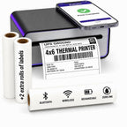 4x6 Thermal Label Printer - Bluetooth, Wireless, 2 Extra Label Rolls