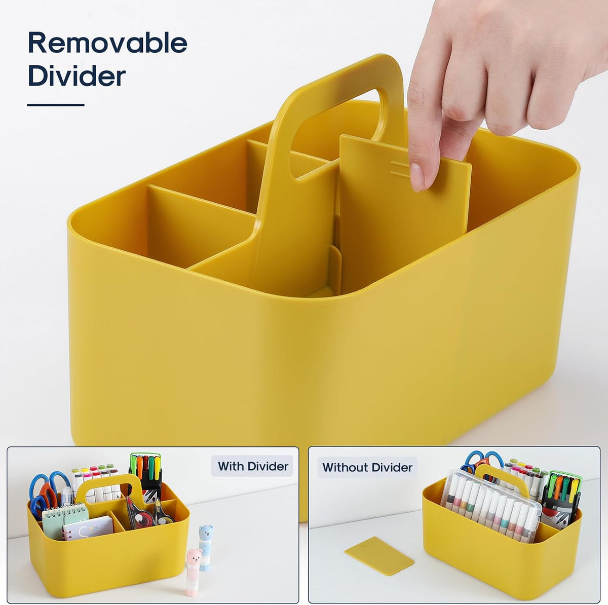 Multiuse Caddy Organizer with Handle, Portable Divided Plastic Tote Bin - Art Craft, Stationary Pen Marker Crayon