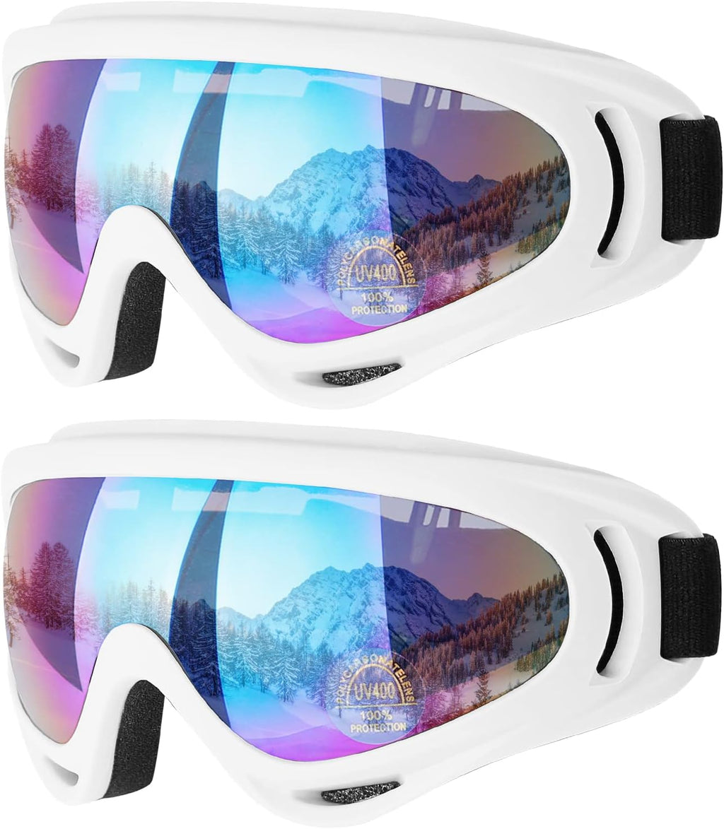 Ski Goggles, 2 Pack Snow Goggles Snowboard Goggles for Men Women Kids | UV Protection Foam Anti-Scratch Dustproof