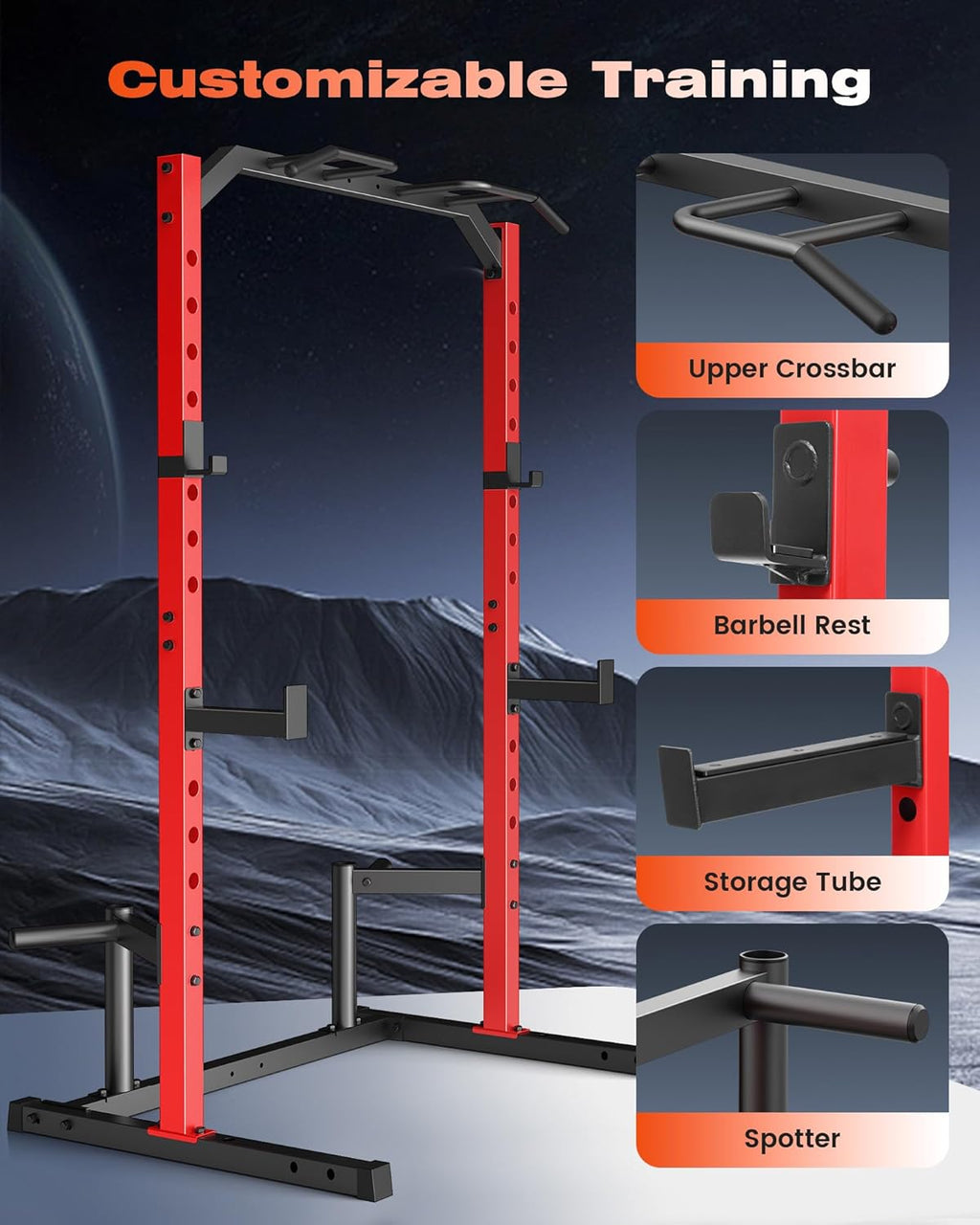 Squat Rack Power Cage for Home Gym | Squat Rack with Pull-up Bar, J-Hooks, More Training Attachment for Home Gym