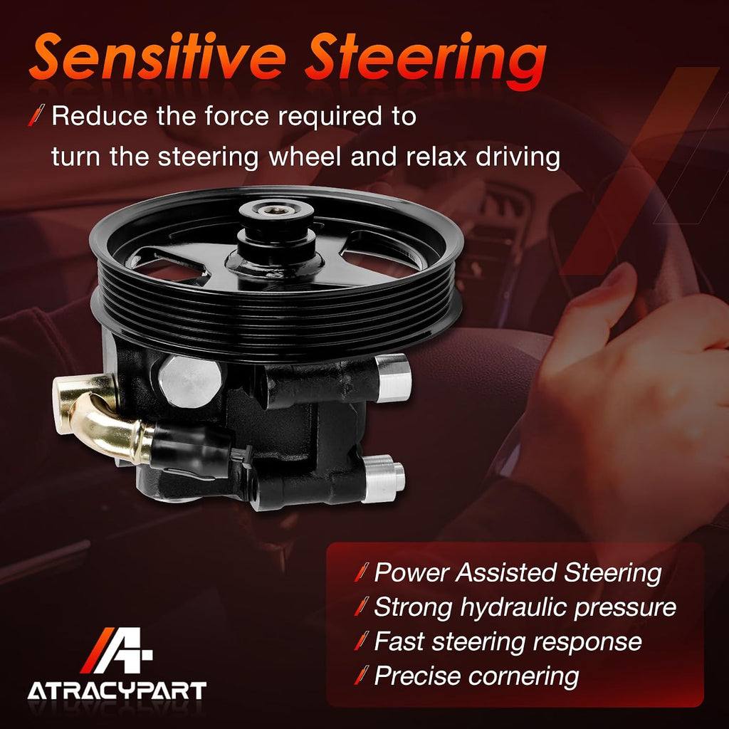 Power Steering Pump with Pulley, Compatible with 2009-2010 Ford F150 / Expedition/Lincoln Navigator, 4.6L / 5.4L V8, Replace# 20-386P1, 20-389, 9L3Z-3A674-C
