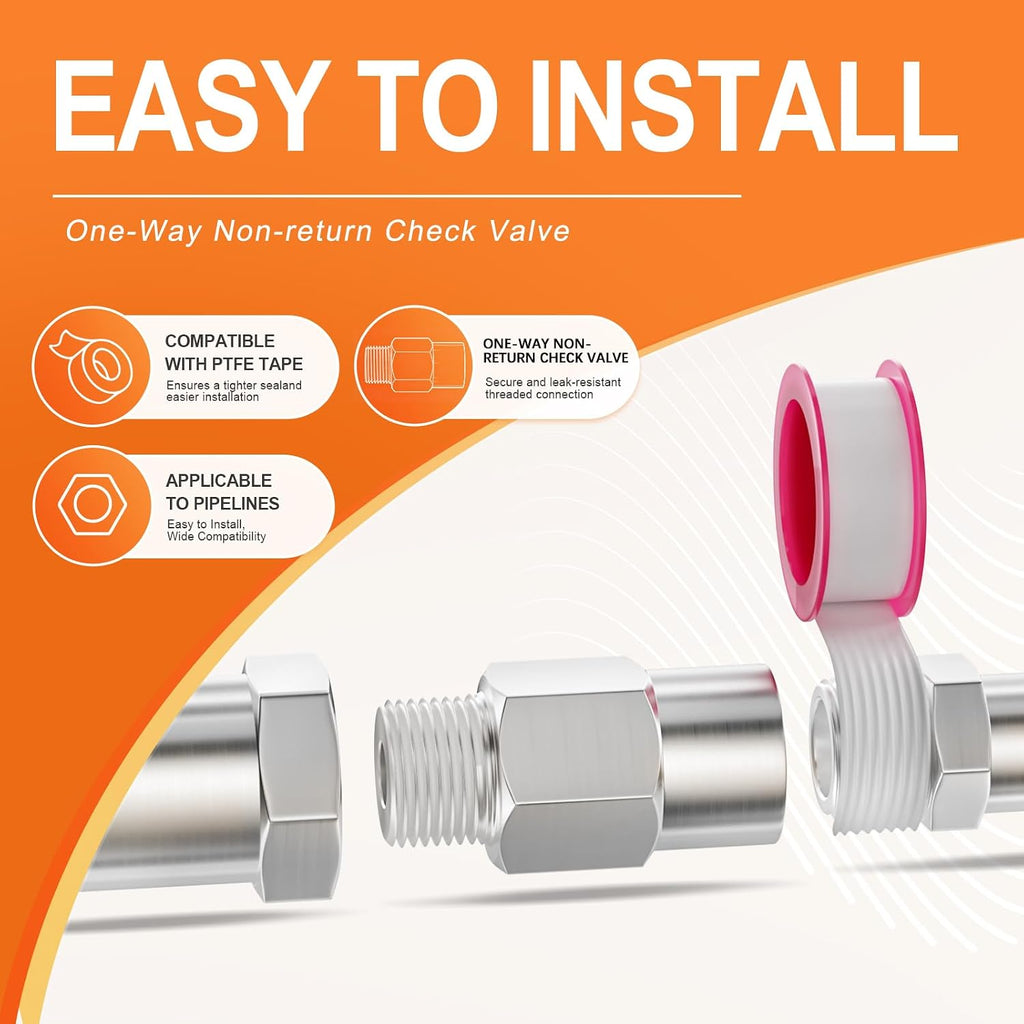 GASHER 2pcs 1/4" MNPT x 1/4" FNPT One-Way Non-return Check Valve