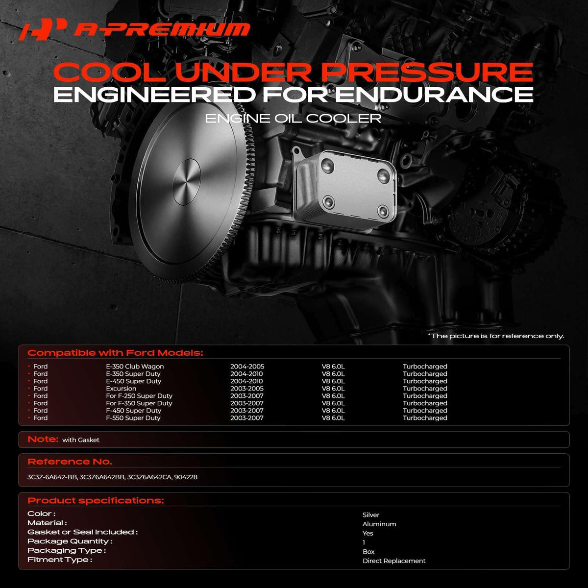 A-Premium Engine Oil Cooler Kit, with Gasket Seal - Compatible with Ford