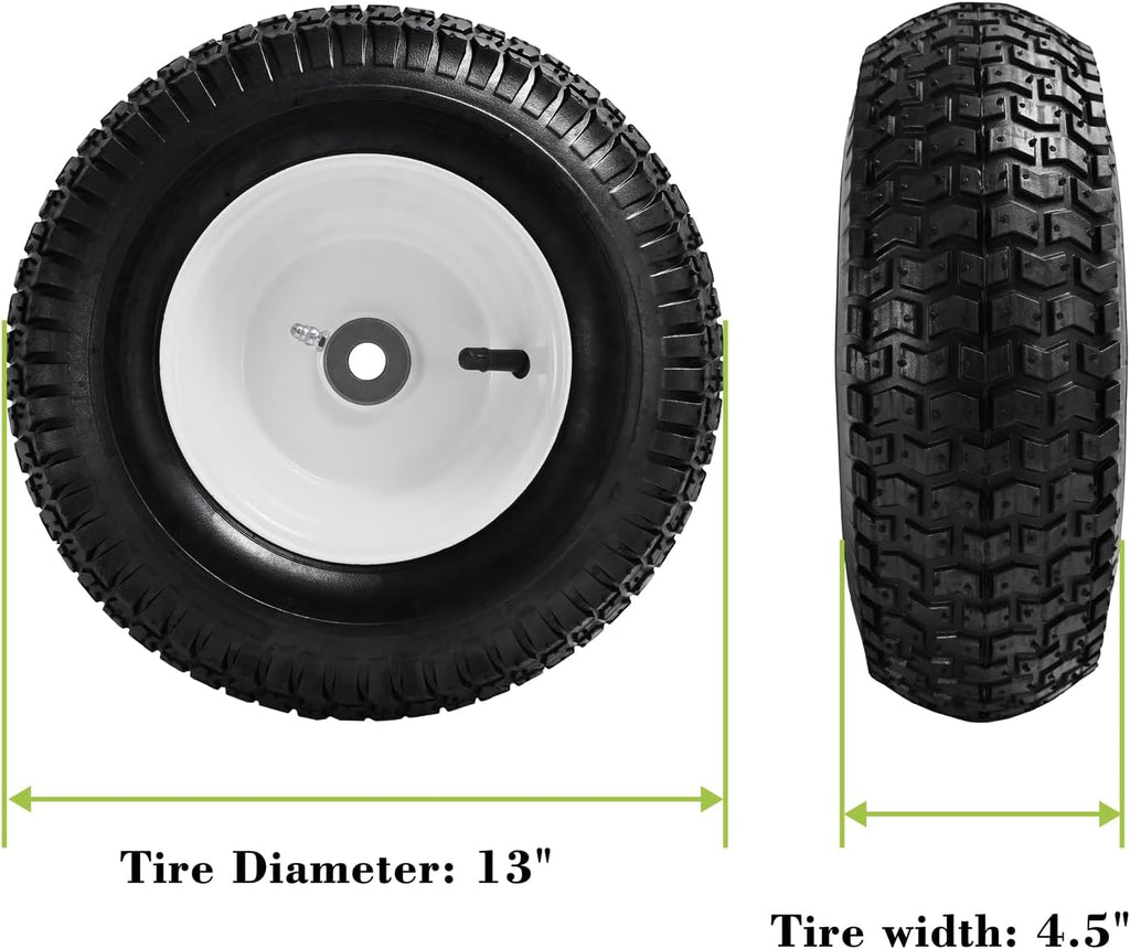 (2 Pack) 13x5.00-6 Pneumatic Tire and Wheel Replacement | 13 Inch Lawn Mower Tire with 3/4" & 5/8" Bushing for Riding