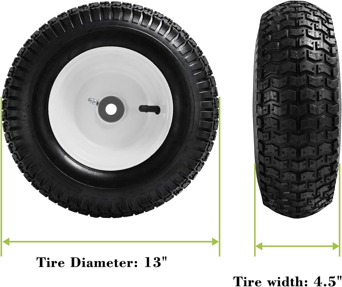 (2 Pack) 13x5.00-6 Pneumatic Tire and Wheel Replacement | 13 Inch Lawn Mower Tire with 3/4" & 5/8" Bushing for Riding