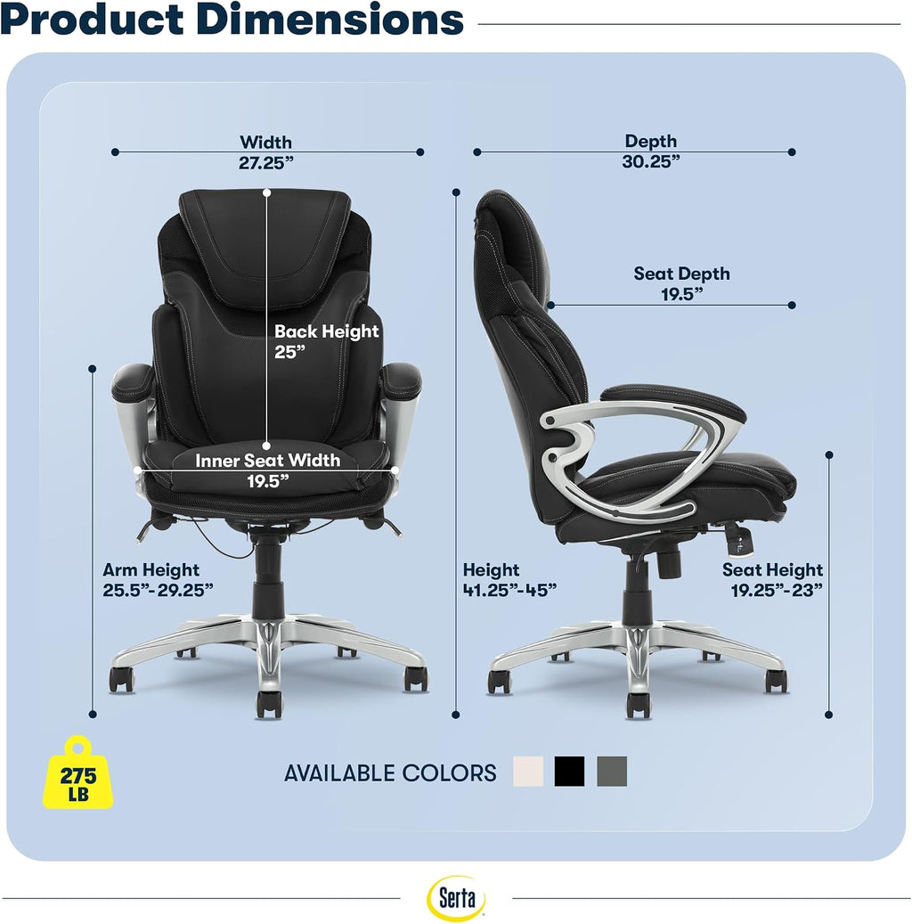 Bryce Executive Office Chair - Ergonomic Computer DeskChair with Lumbar Technology - Adjustable Height - Memory Foam