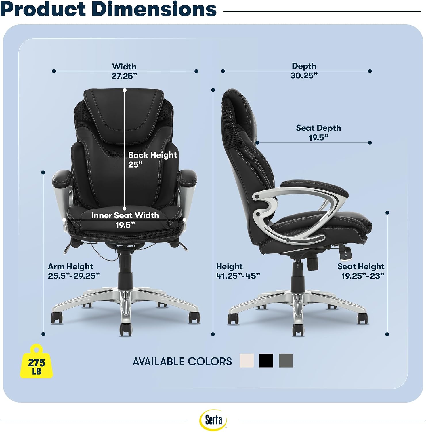 Bryce Executive Office Chair - Ergonomic Computer DeskChair with Lumbar Technology - Adjustable Height - Memory Foam