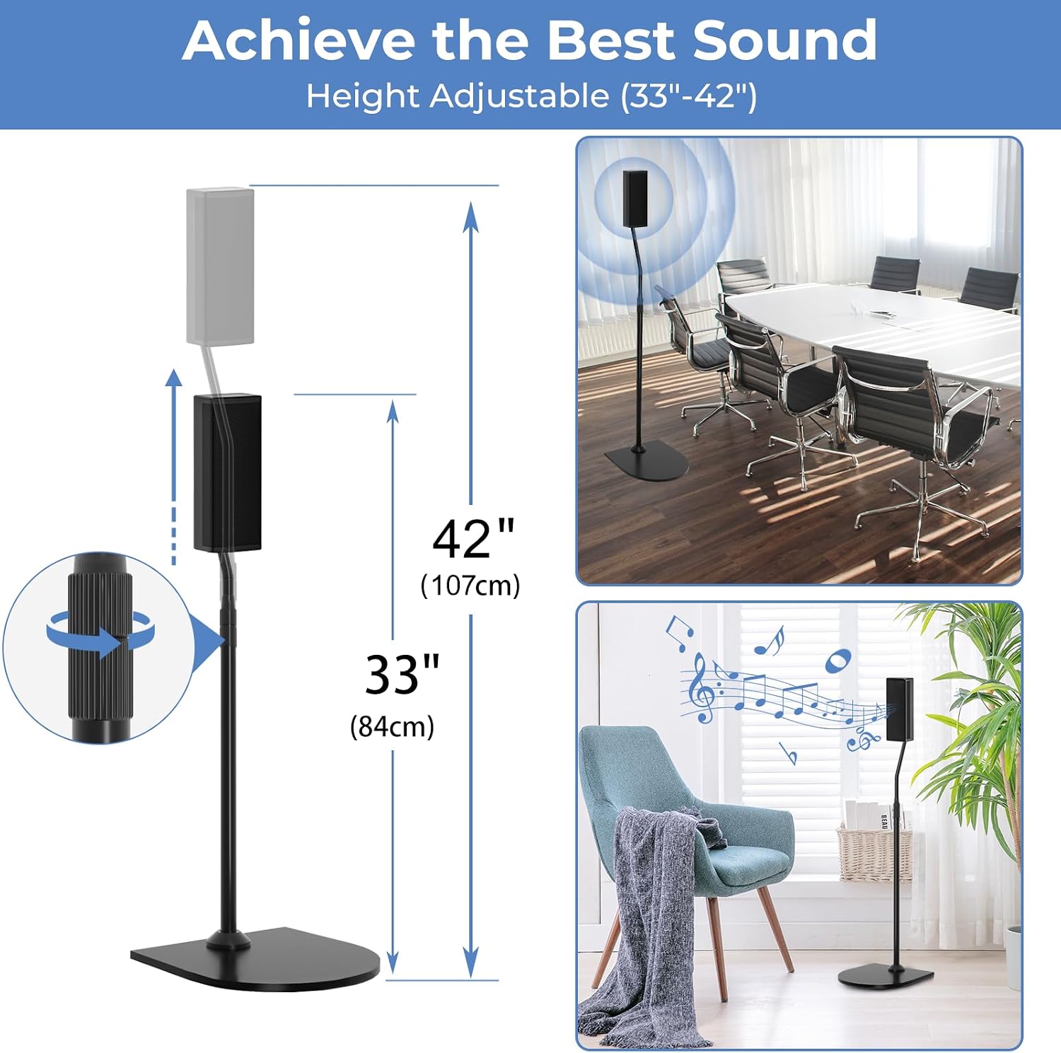 Pack of 1 Height Adjustable Stand for Bose Speaker Stands, with Slideconnect Bracket