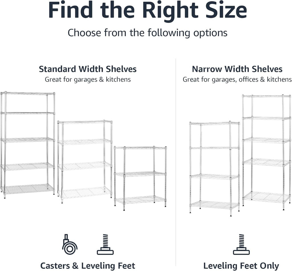 5-Shelf Adjustable Storage Shelving Unit for Garage, Steel Wire Rack, 200 Pound Loading Capacity per Shelf, 23.2" x