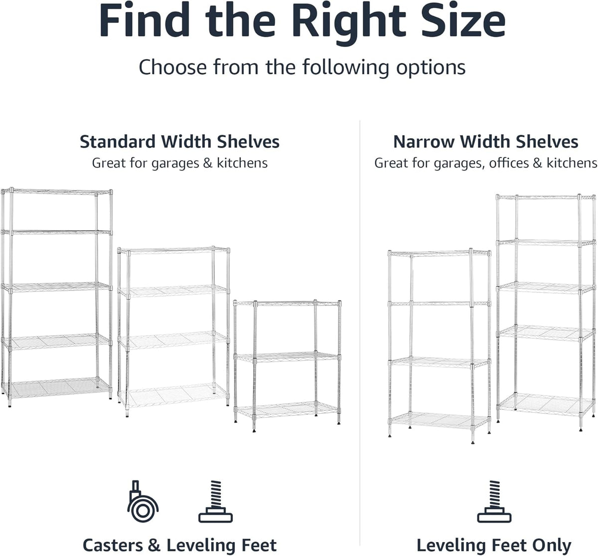 5-Shelf Adjustable Storage Shelving Unit for Garage, Steel Wire Rack, 200 Pound Loading Capacity per Shelf, 23.2" x