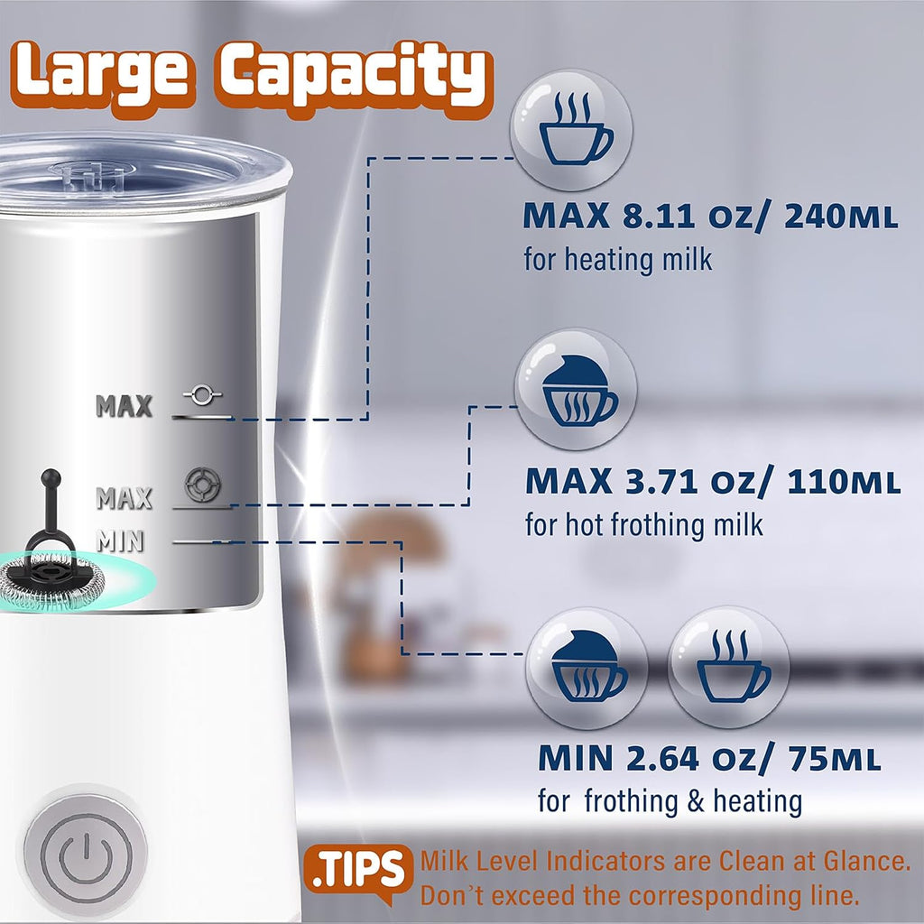 Simple Milk Frother, 2 in 1 Milk Steamer and Frother, Electric Milk Steamer, Milk Warmer and Hot Milk Foam Maker for