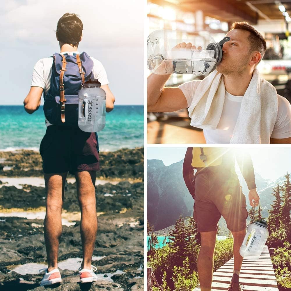 1 Gallon BPA Free Dishwasher Safe 128oz Large Water Bottle with Motivational Time Marker and Handle - Leak-proof Big