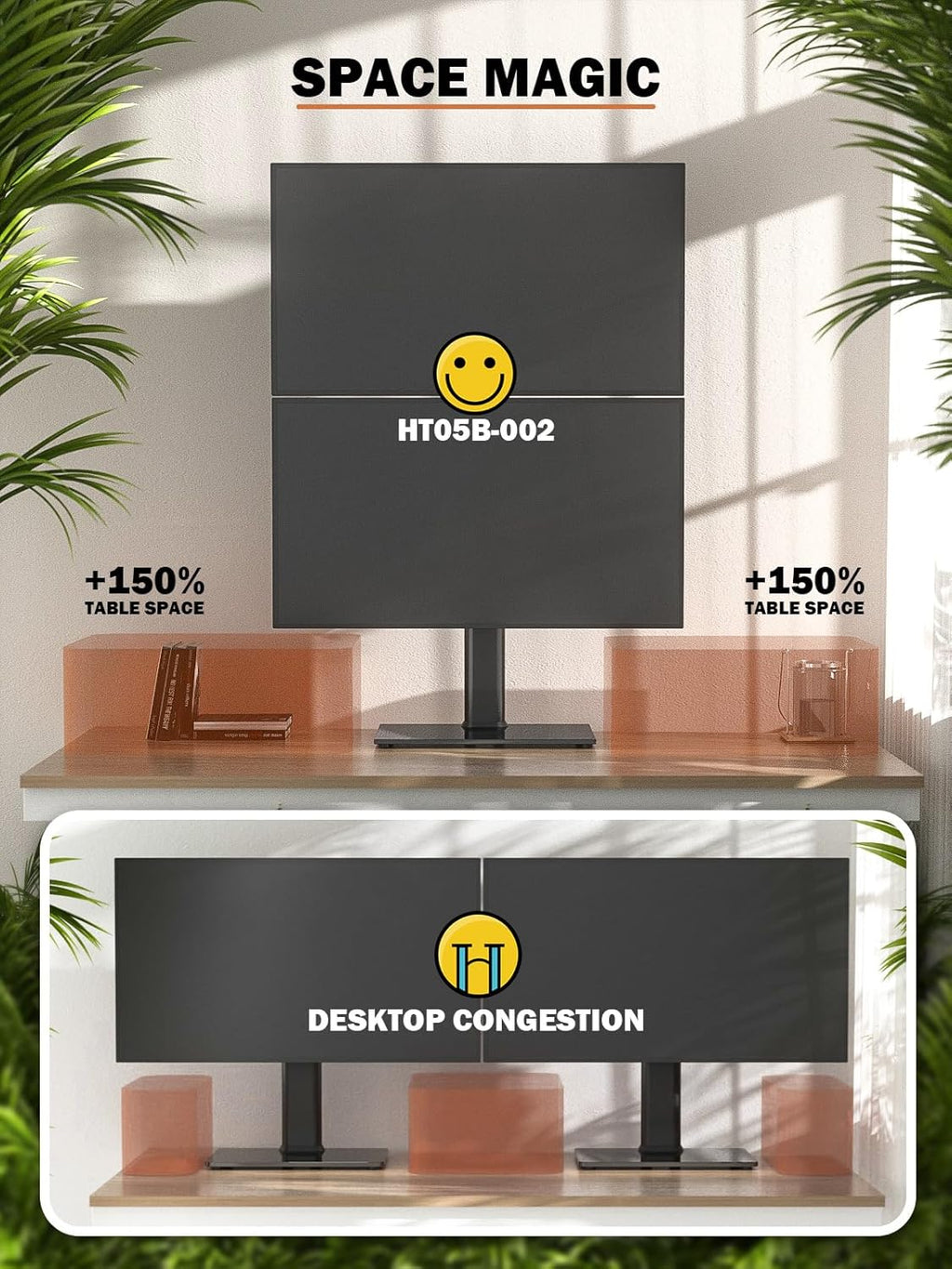 Dual Monitor Stand - Vertical Stack Screen Free-Standing Monitor Riser Fits Two 13 to 34 Inch Screen with Swivel