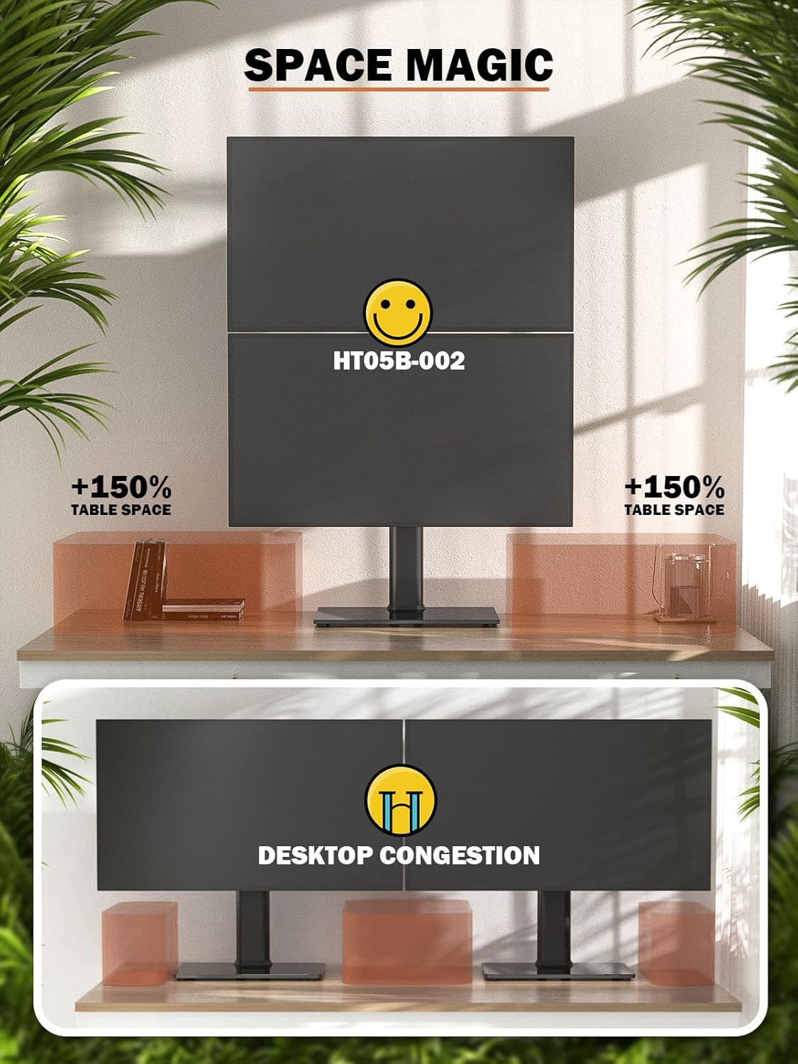 Dual Monitor Stand - Vertical Stack Screen Free-Standing Monitor Riser Fits Two 13 to 34 Inch Screen with Swivel