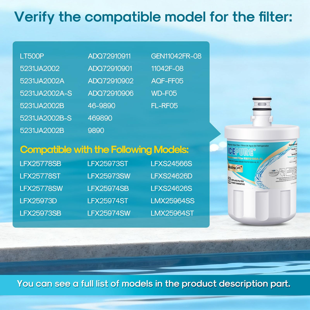 Alkaline 5231JA2002A Water Filter Replacement for LG LT500P,4 PACK