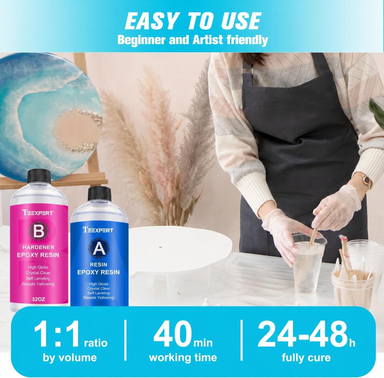 Epoxy Resin Crystal Clear: 64OZ Epoxy Resin kit Fast Curing Heat Resistant for Casting Coating Art DIY Craft Jewelry