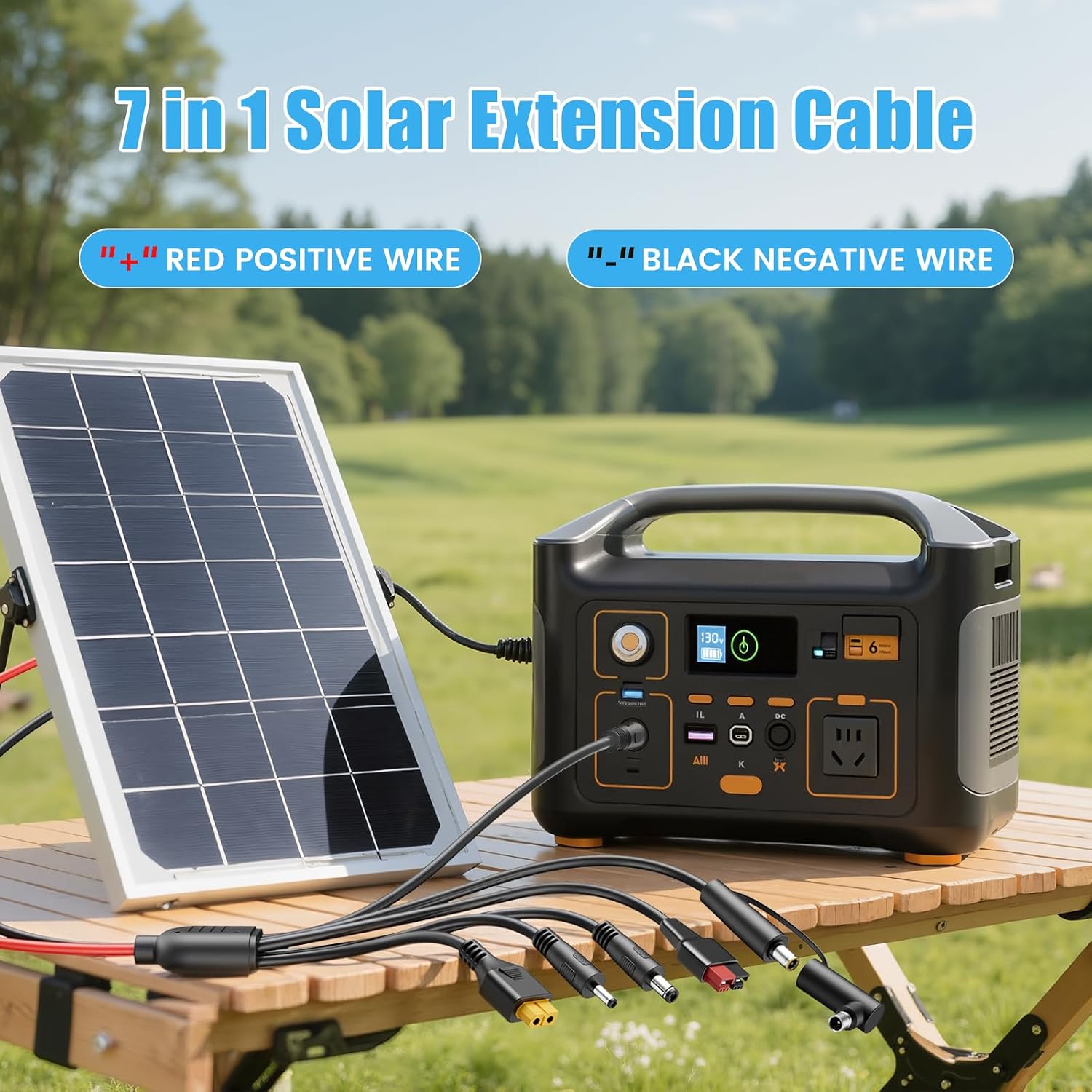 7-in-1 Solar Panel Adapter Connectors,3.6 Feet Universal 12AWG MC4 Cable to DC 8mm XT60 Anderson,Solar Charge Cable