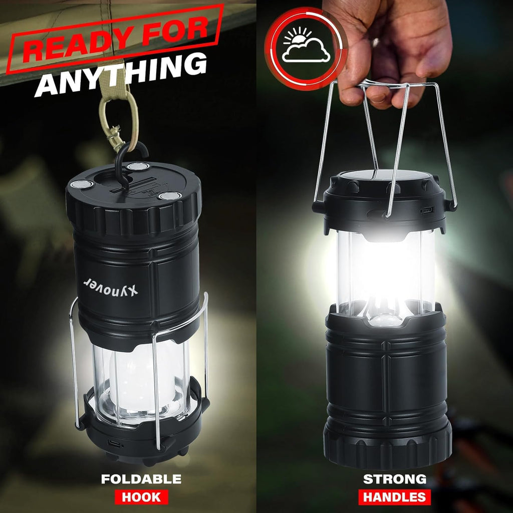 4-Pack Solar Camping Lanterns,Rechargeable LED with USB/Solar/AA Battery,Magnetic Base,Hanging Hook,Collapsible