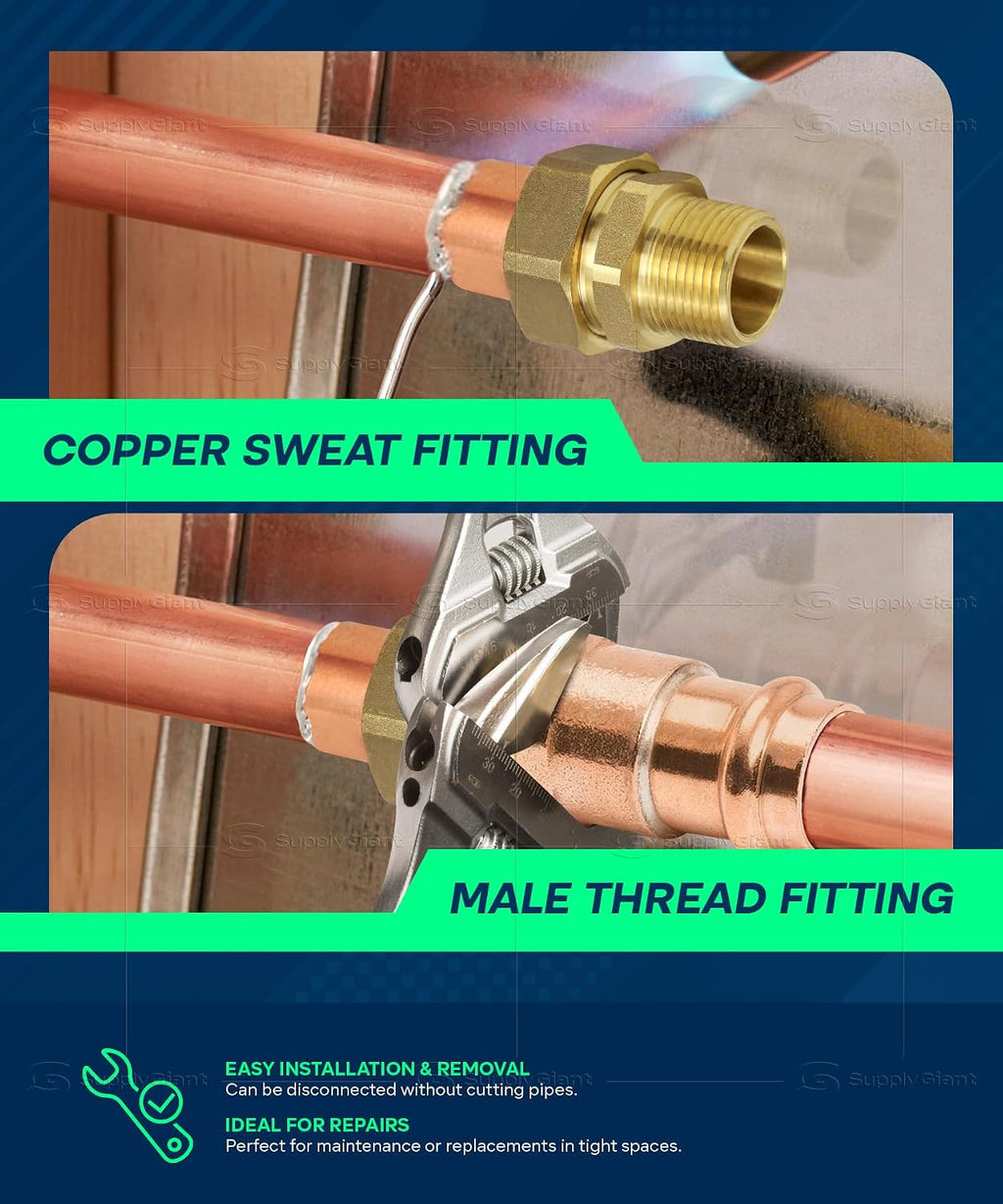 Everflow DDNV0034 3/4" Copper Union Fitting with Sweat to Male Threaded Connects