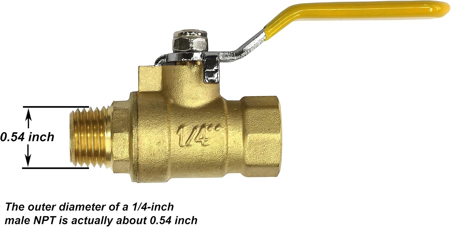 Lead-Free Forged Brass Air Compressor In-Line Ball Shut Off Valve, Quarter Turn, 1/4" Male NPT (MNPT) X 1/4" Female