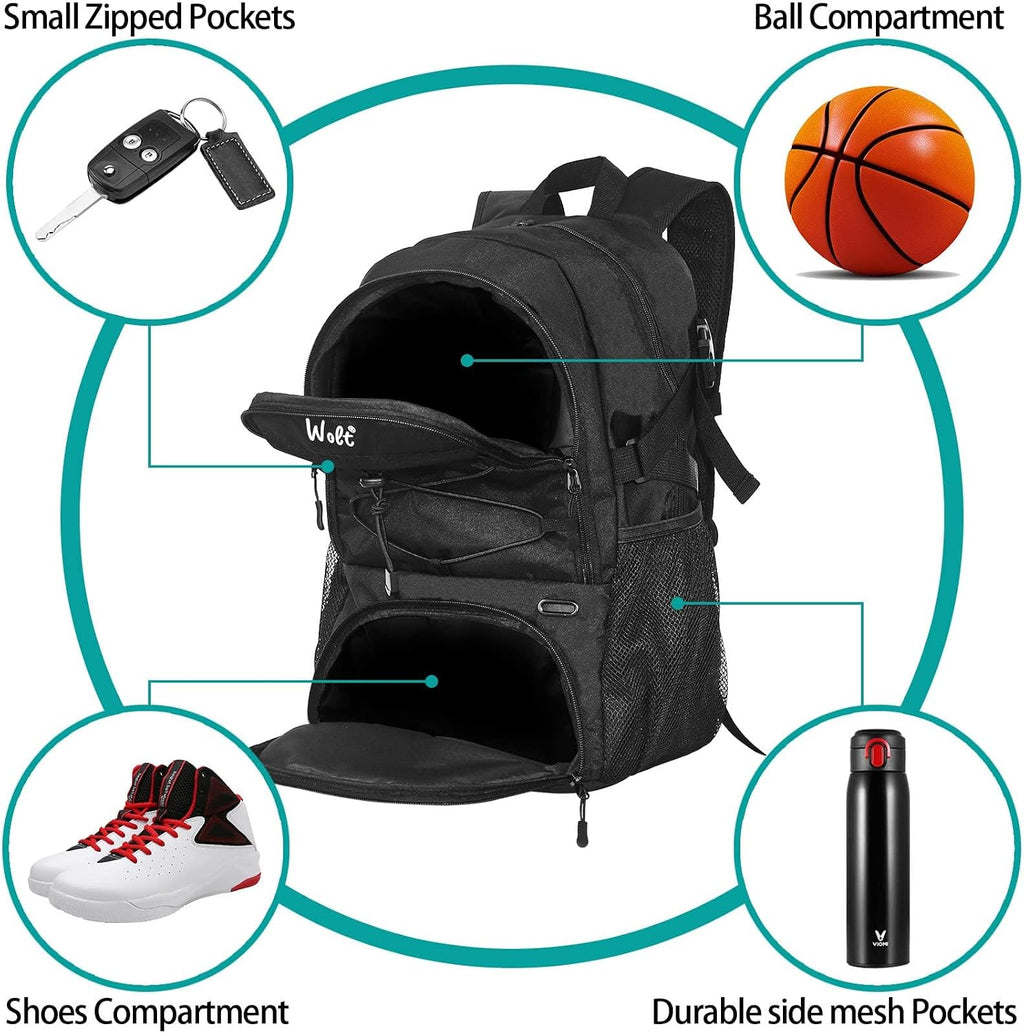 Basketball Backpack Large Sports Bag with Separate Ball Holder & Shoes Compartment, Best for Basketball, Soccer,Gym