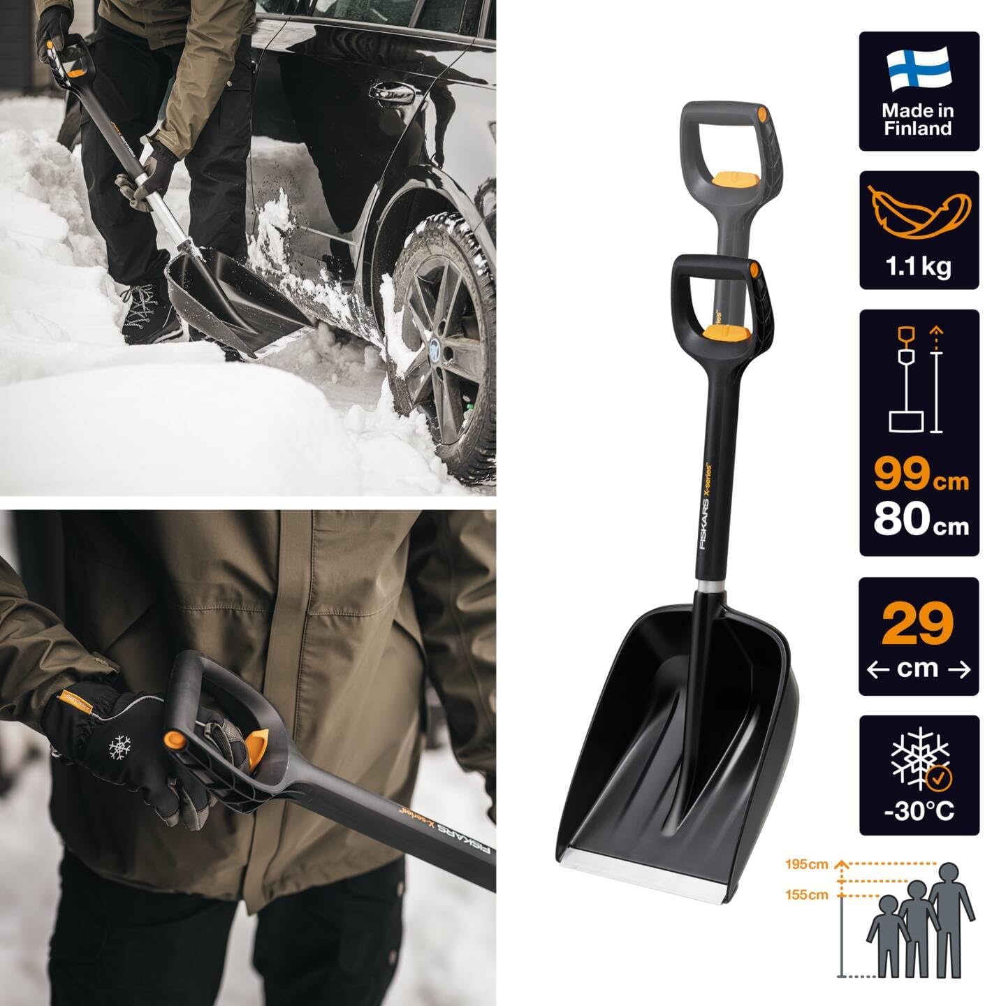 Auto Snow Shovel, X-series, Telescopic, Length: 79.5-98.7 cm, Aluminium/Steel/Plastic, Black/Silver, 1057187