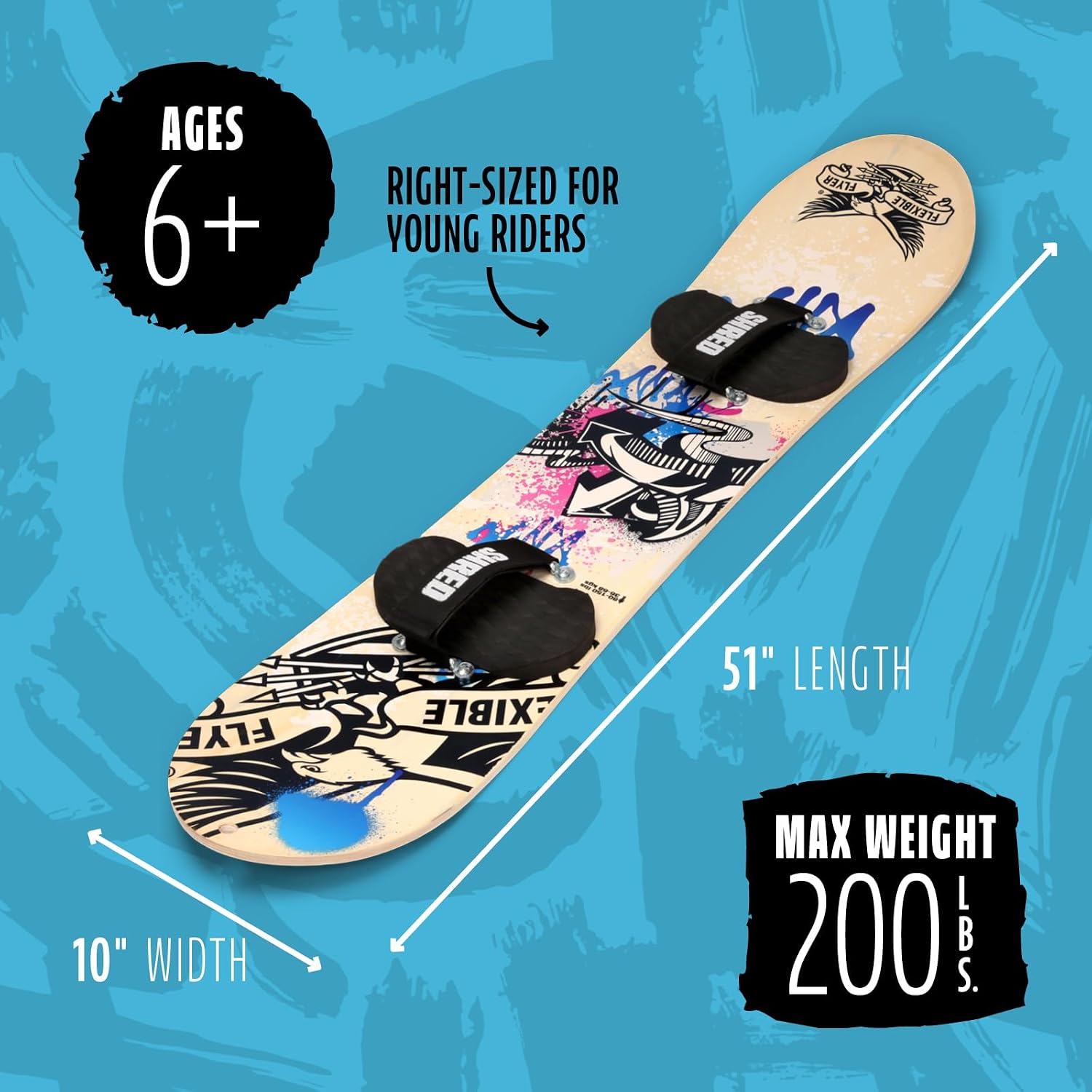 51 Inch Wood Snowboard for Kids & Beginners, Lightweight Engineered Wood Snow Board for Backyard Snowboarding