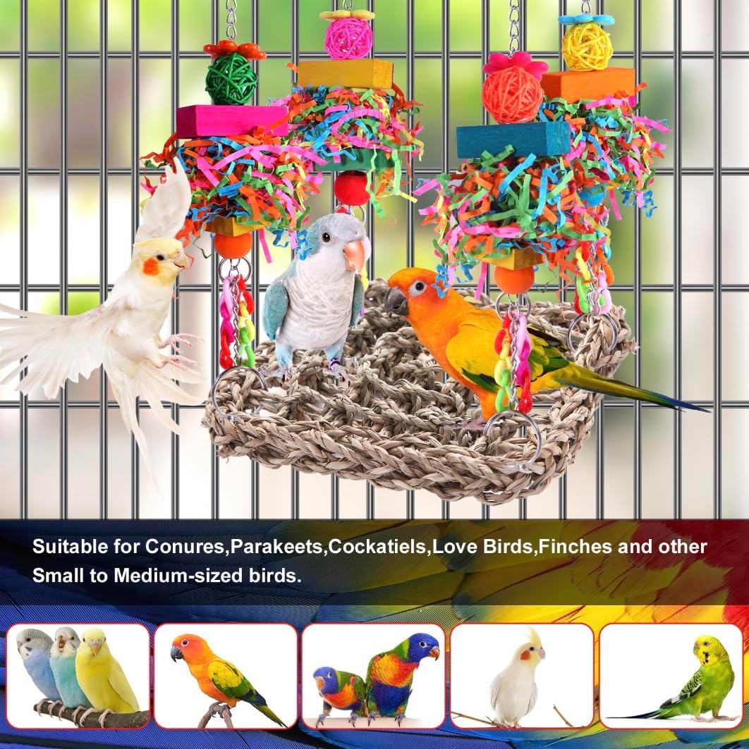 Parakeet Toys Bird Toys Conure Toys Birdcage Stands Bird Foraging Wall Seagrass Woven Hammock Swing Mat for