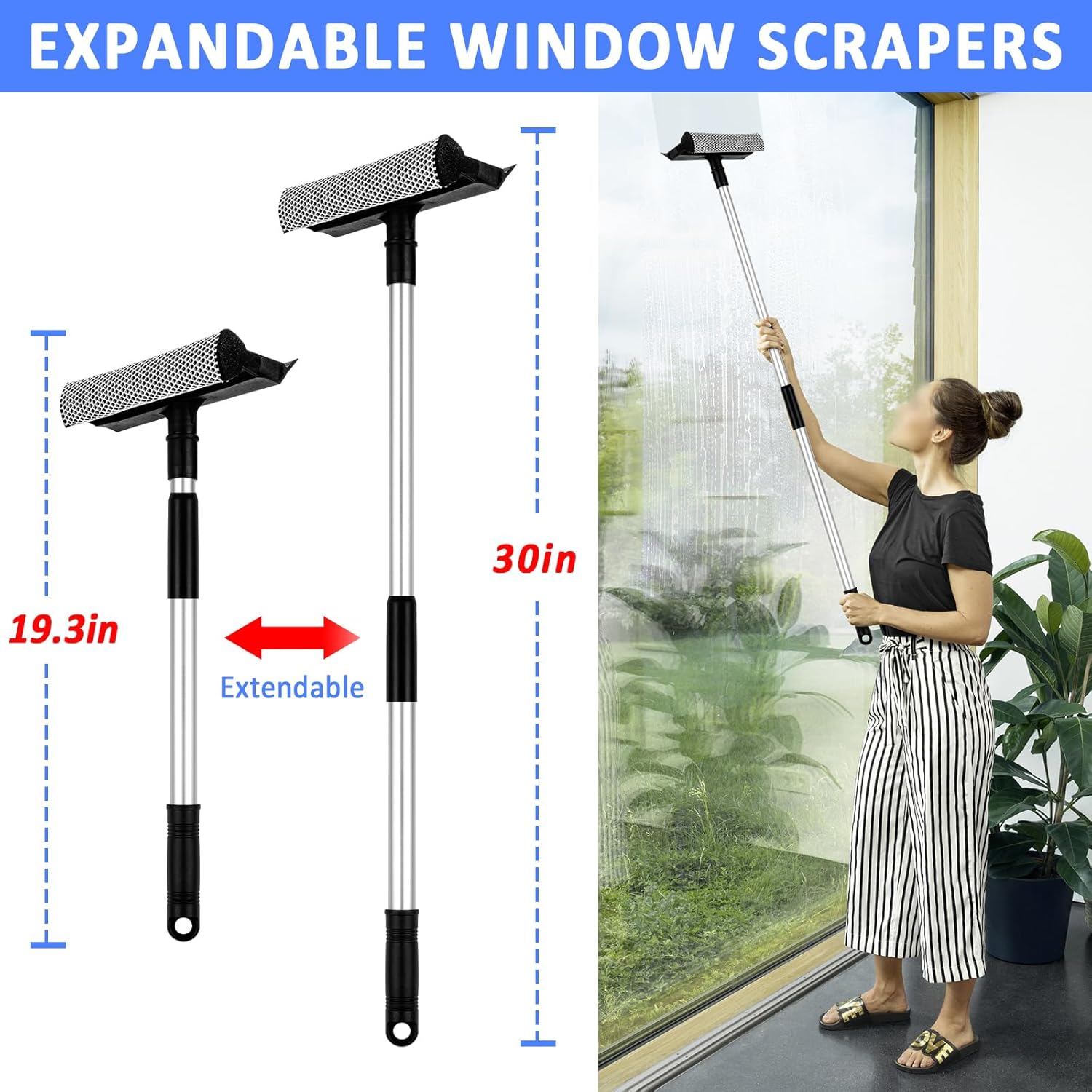 Microfiber Duster Kit 23pcs with 30 to 100 Inches Extension Pole and Extendable Window Squeegee, Washable and