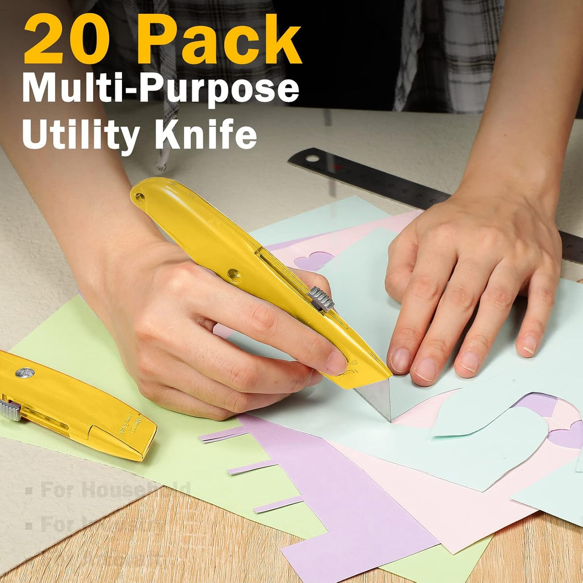 20 Pcs Box Cutter Bulk Retractable Utility Knife, Yellow