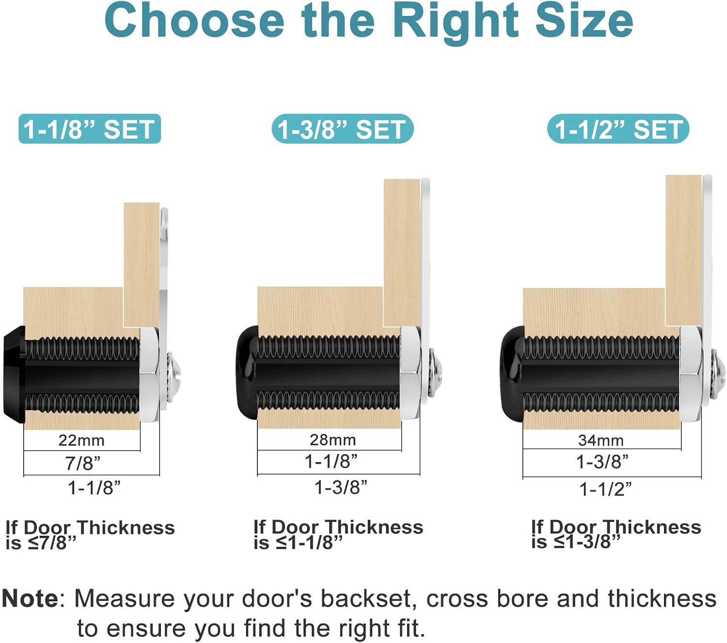Cabinet Cam Lock Keyed Alike Black 1-1/2 Inch Cam Locks with Keys Secure Files Drawers RV Storage Locks Replacement