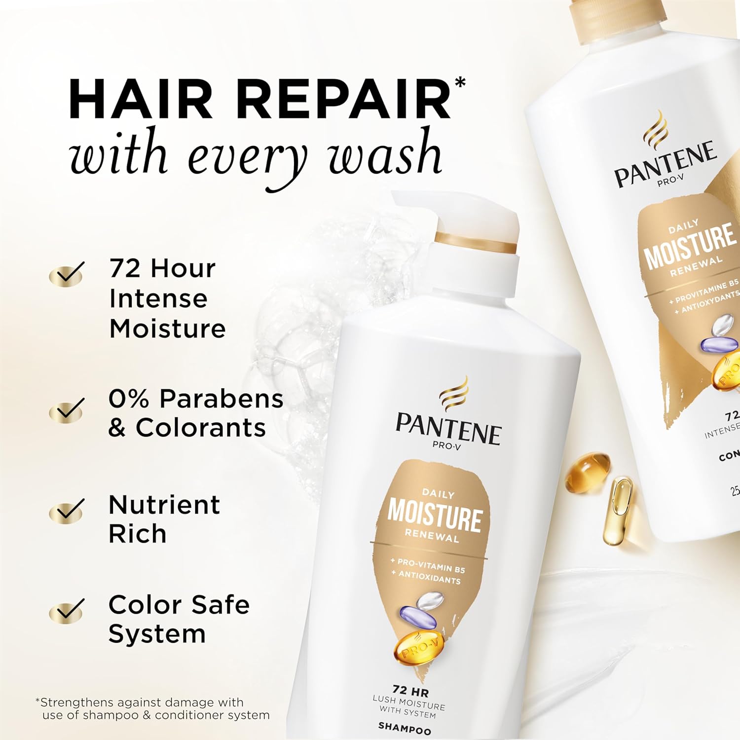 Shampoo & Conditioner Set, Daily Moisture Renewal - Pro-V Nutrients for Dry, Color-Treated, Straight to Curly Hair