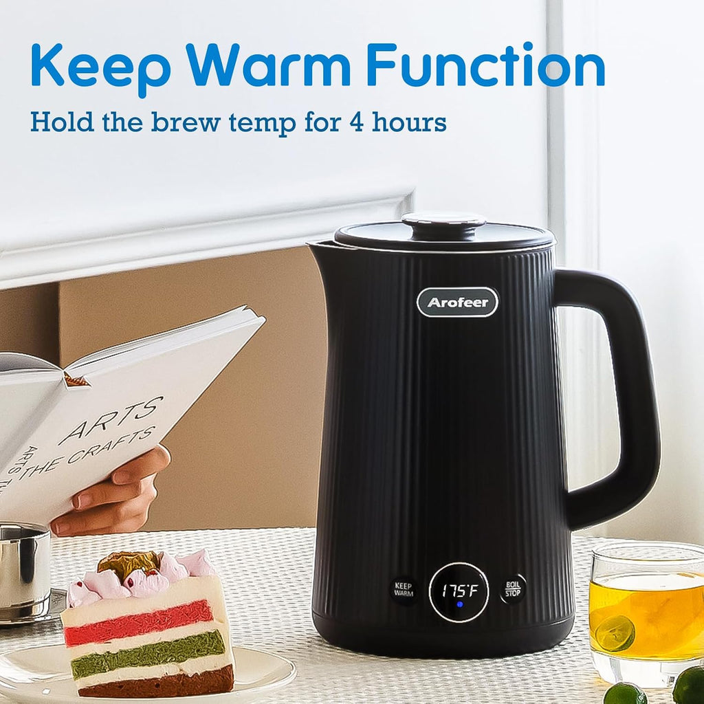 Electric Kettle Temperature Control, 1.7L Stainless Steel Electric Tea Kettle with LED Display, 5 Presets, 4-Hour