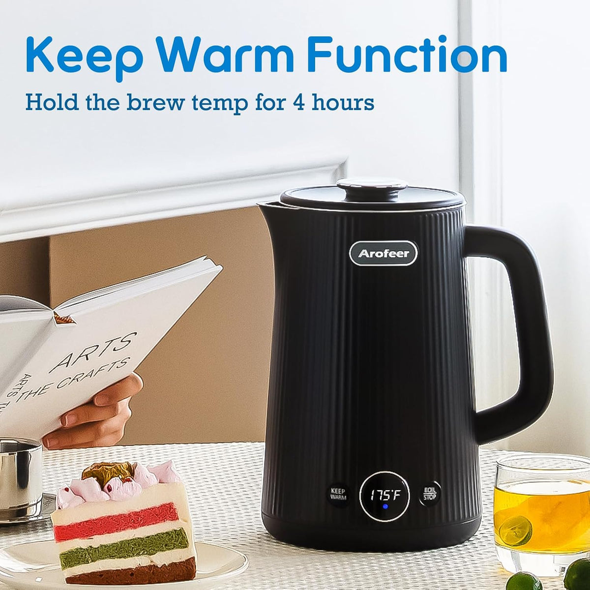 Electric Kettle Temperature Control, 1.7L Stainless Steel Electric Tea Kettle with LED Display, 5 Presets, 4-Hour