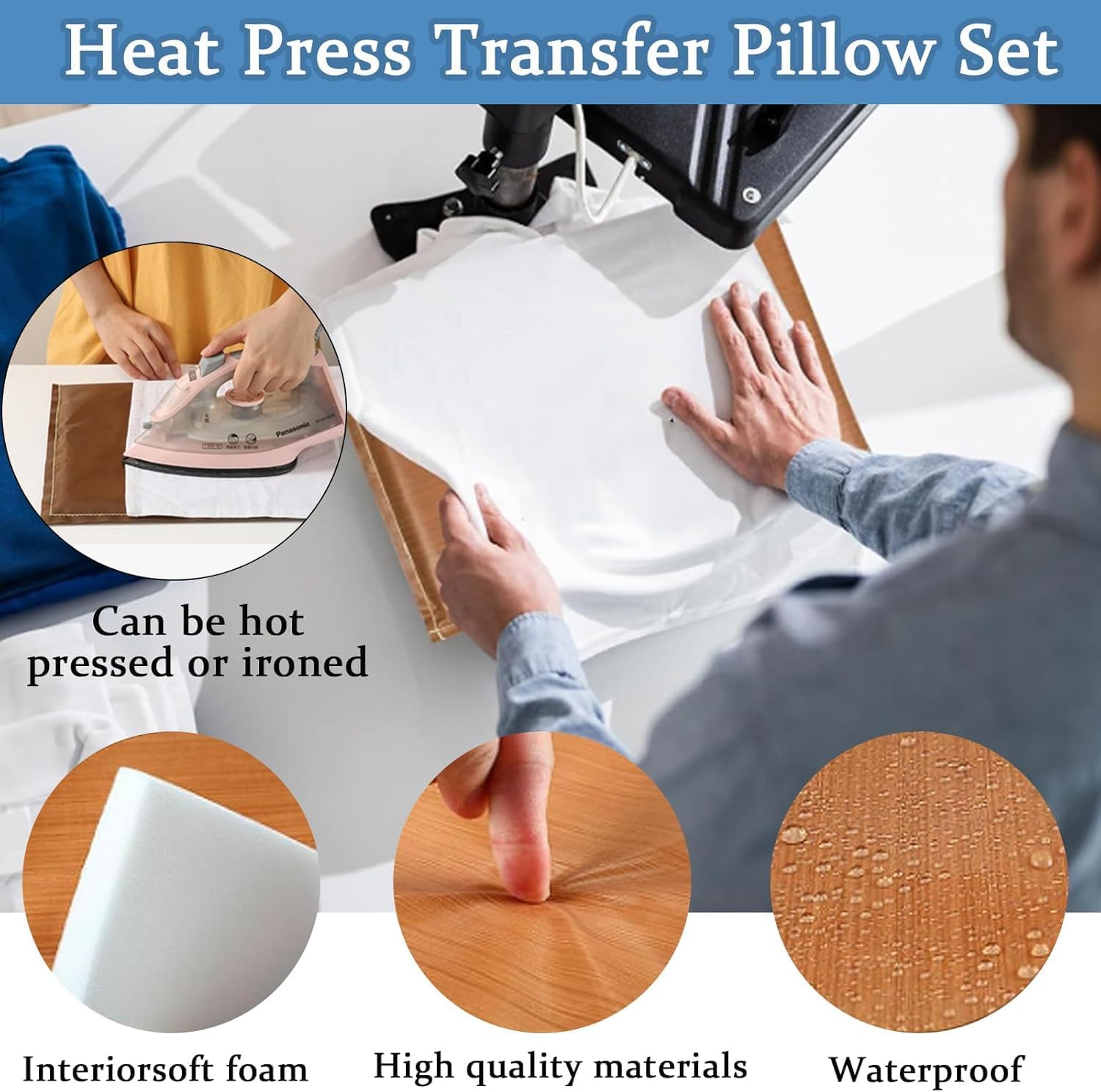 Heat Press Pillow Bundle Tools Kit | 4 Heat Pressing Transfer Pillow Mat, 3 Pack Teflon Sheet for Heat Press, 2 Rolls