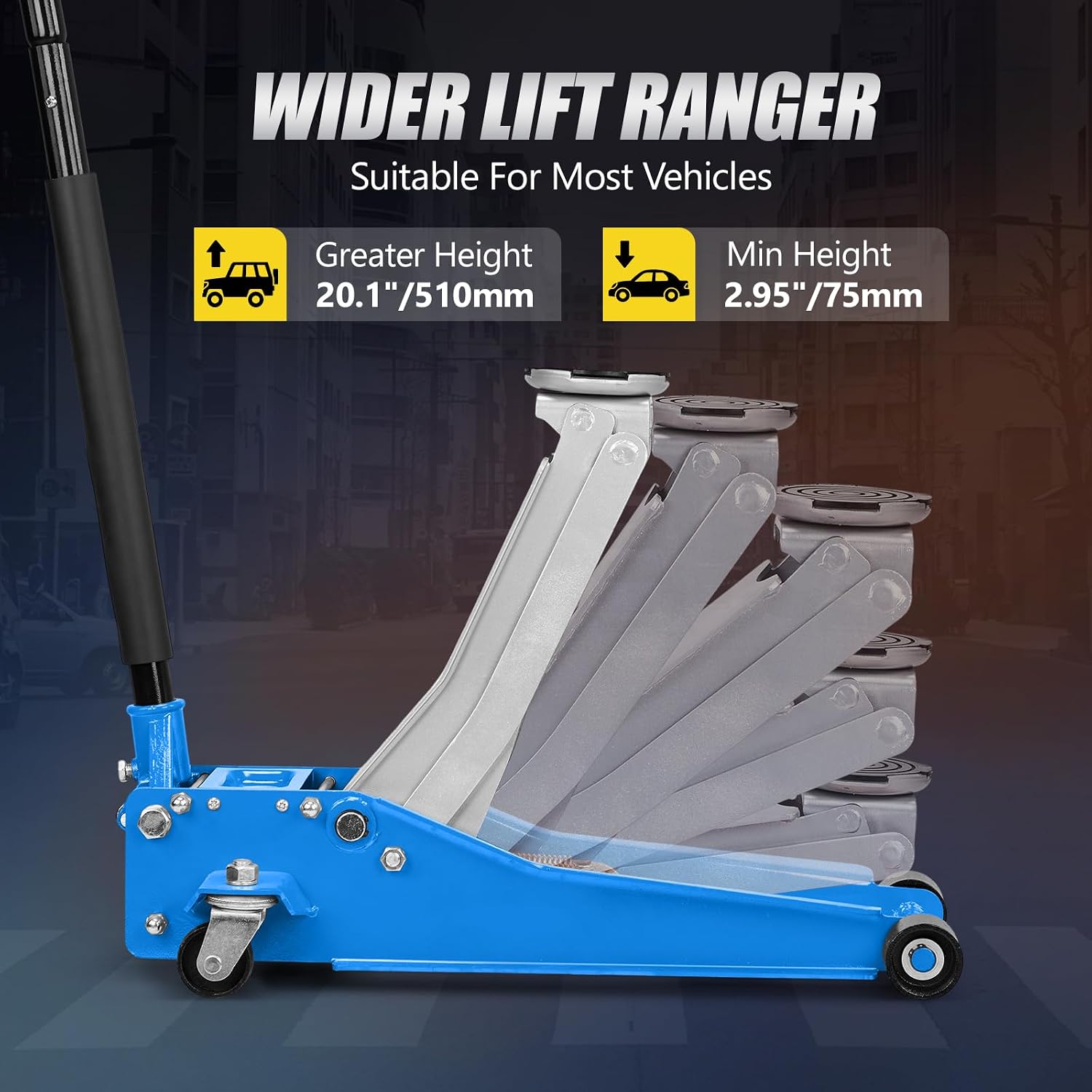 3 Ton Floor Jack, Aluminum and Steel Low Profile Jack with Dual Pistons Quick Lift Pump for Cars & SUVs, Lifting