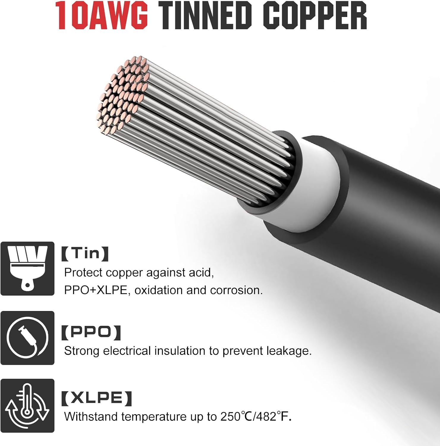 10FT 10AWG Solar Extension Cable 30A/1000V DC, IP67 Waterproof with Compatible Quick Connectors (Red+Black) for Solar