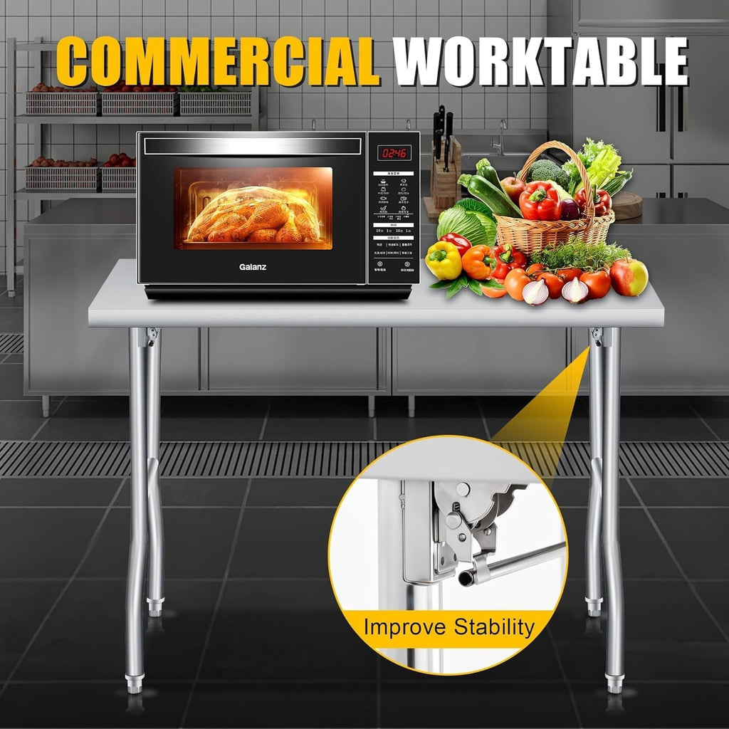 Stainless Steel Foldable Work Table 48x24, Heavy Duty Utility Workbench