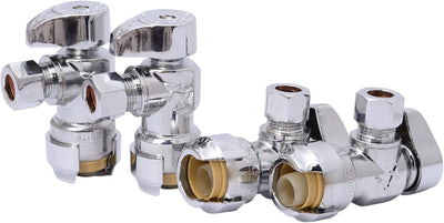1/2 x 3/8 Inch Compression Angle Stop Valve, Pack of 4, Quarter Turn, Push to Connect Brass Plumbing Fitting, PEX