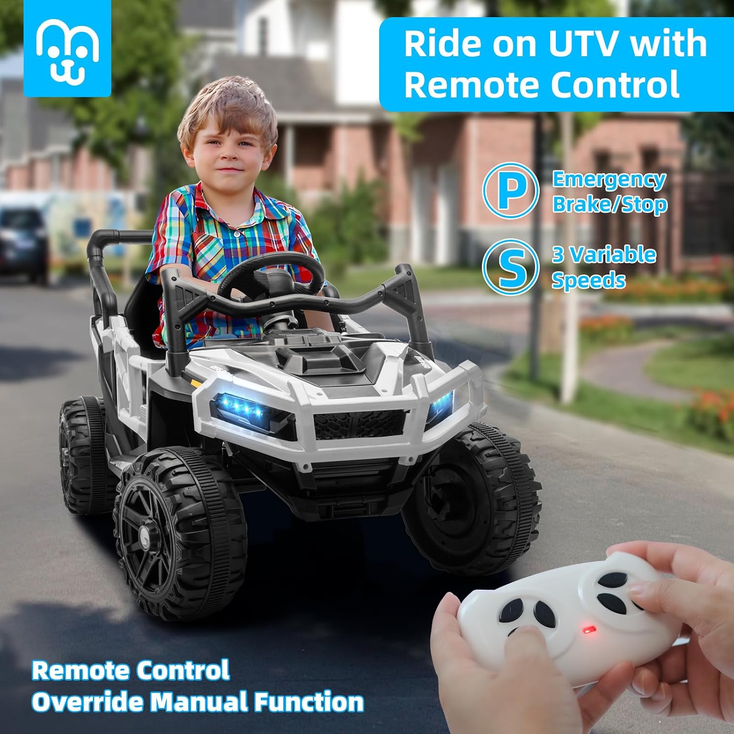 12V Kids Ride on Truck Car with Remote Control, Electric Off-Road UTV for Toddlers, Bluetooth Music, Suspension