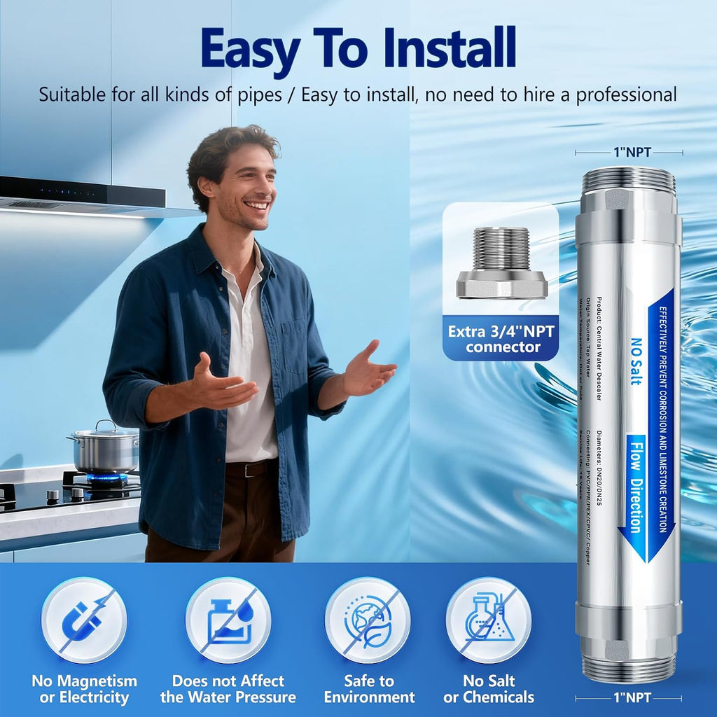 Scale Water Softener System,Salt-Free Water Descaler Whole House