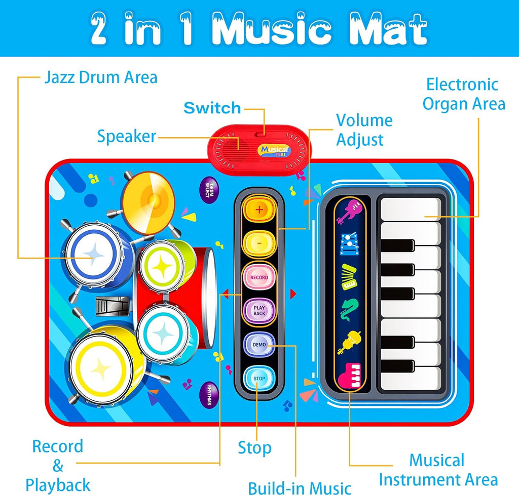 Baby Toys for 1 Year Old: Baby Musical Mat Toddler Toys Age 1-2 - 2 in 1 Piano Drum Babies Play Mat - Infant Music