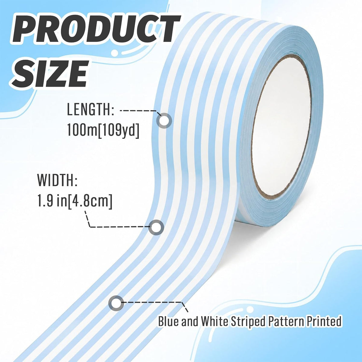 109 Yard Stripe Packing Tape Blue and White Striped Gift Wrapping Tape for Summer Coastal Party Small Business DIY