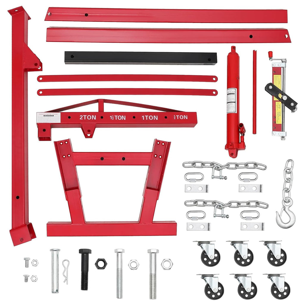 2 Ton Hydraulic Engine Hoist, 4400 LBS Folding Cherry Picker Crane with Adjustable Boom & Load Leveler, 6 Swivel