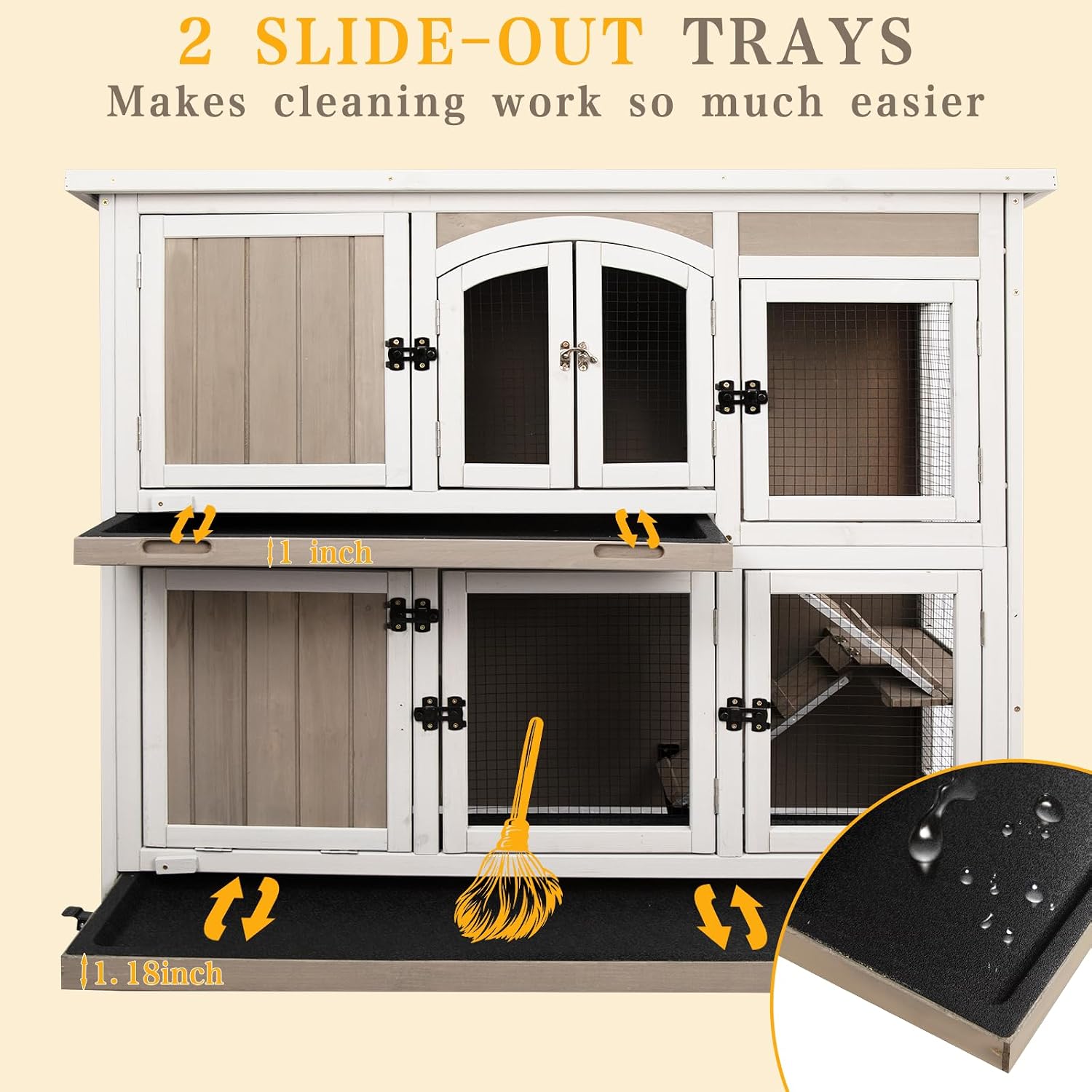 47" L Large Guinea Pig Cage with Wheels, Chew-Resistant Ramps | 2 Deep Pull-Out Trays, Hideout and 2-Story Layout for